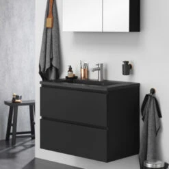 Tiger Badkamermeubelset Karlo 80cm Matzwart Met Zwarte Wastafel -Gamma 123 2004