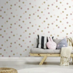 Superfresco Easy Vliesbehang Polka Stippen Roze-goud (108565) -Gamma 123 502